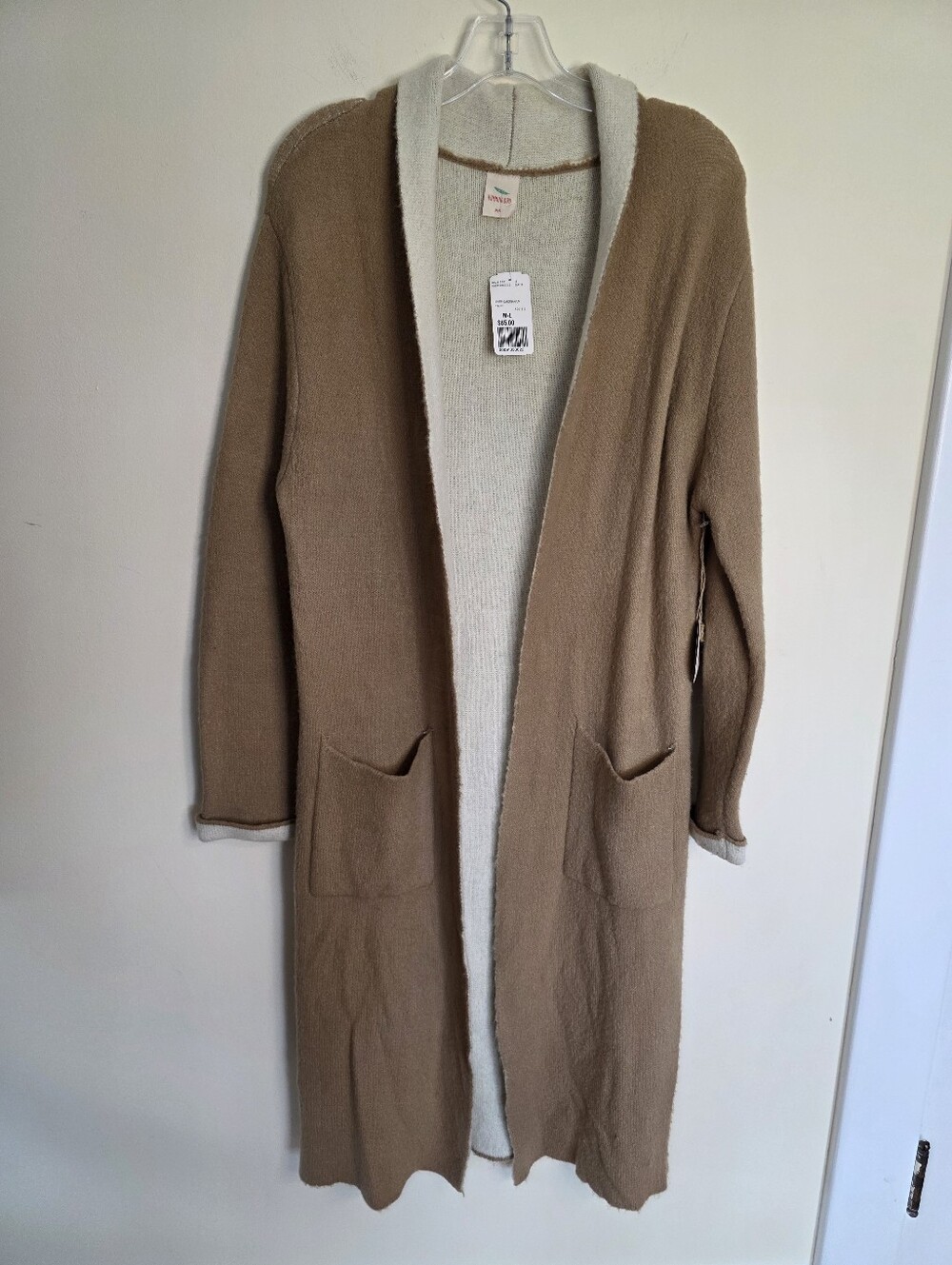 Cozy Long Open-Front  Cardigan Duster Sweater - Taupe/Cream